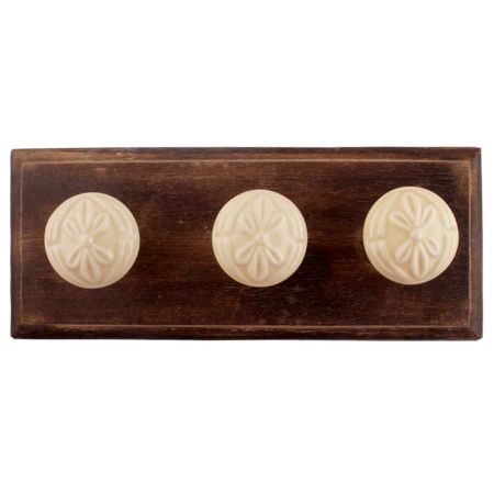 Cream Anemone Ceramic Flower Wooden Hooks